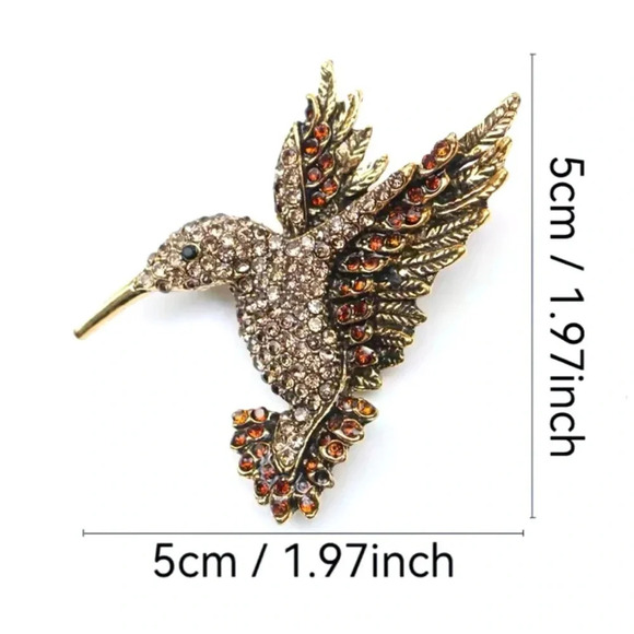 Hummingbird Brown Crystal Pin Brooch - Picture 6 of 10
